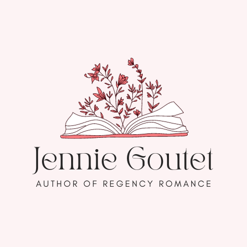 Jennie Goutet, a Regency romance author, stands proudly with her book, embodying her love for storytelling and the genre.